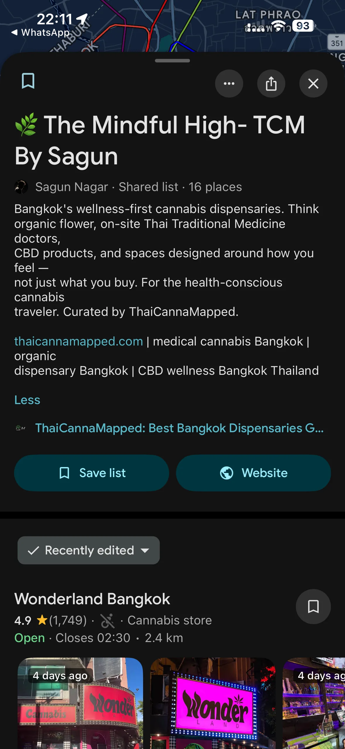 Mindful High Bangkok wellness cannabis dispensaries Google Maps list